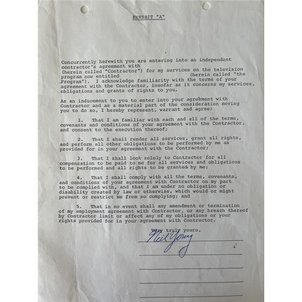 Neil Young Signed Contract