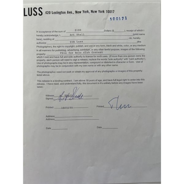 Oakland Raiders Art Shell Signed Tom Luss Contract