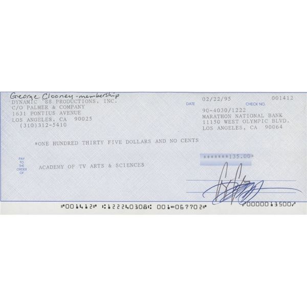 George Clooney Signed Check