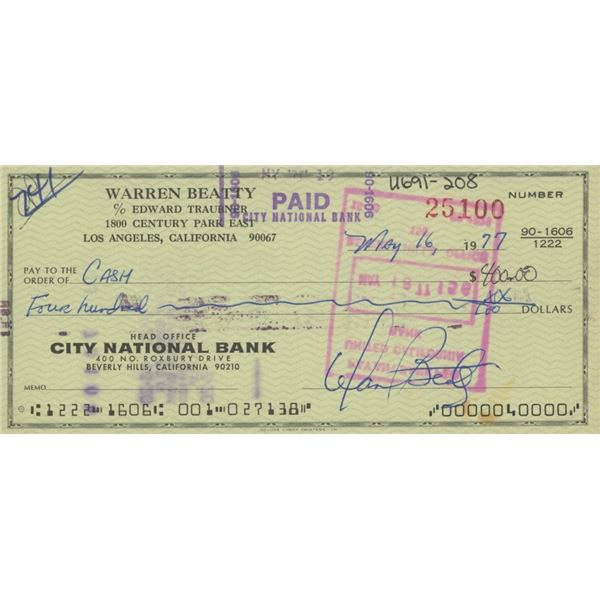 Warren Beatty Double Signed Check