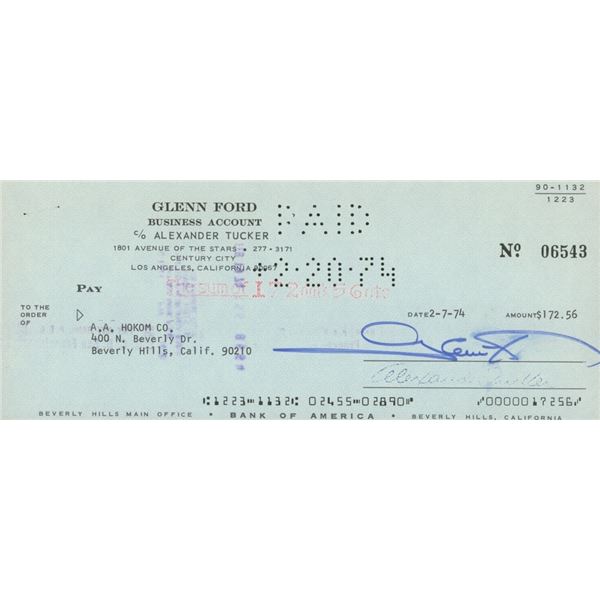 Glenn Ford Signed Check