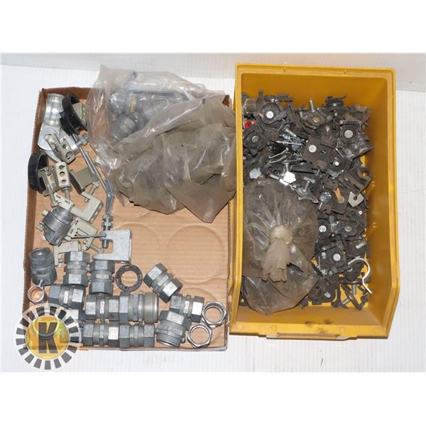 BOX/ TRAY OF ASSORTED ELECTRICAL FITTINGS AND MORE