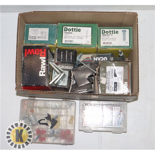 BOX OF ASSORTED FASTENERS (BOXES NOT FULL)