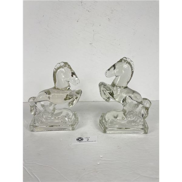 Beautiful Pair Of Vintage Depression Glass Horse Book Stands/Book Ends