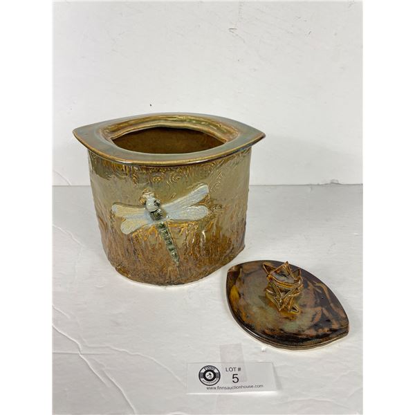 Beautifuly Detailed Handmade Signed Art Studio Pottery Stoneware Canister w/Dragon Motif