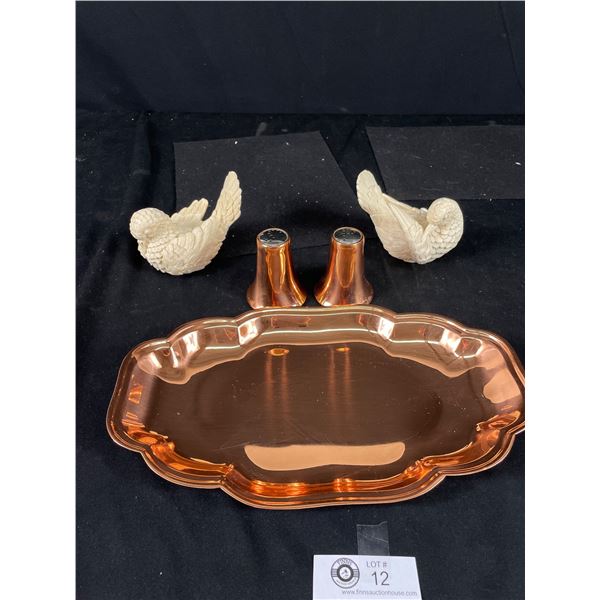 Coppercraft Guild Solid Copper Taunton Mass Oval Tray w/ Salt&Pepper