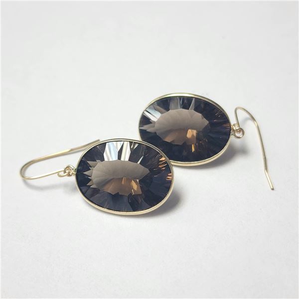 10K Yellow Gold Somkey Quartz(14.8ct)  Earrings weight 3.56g,