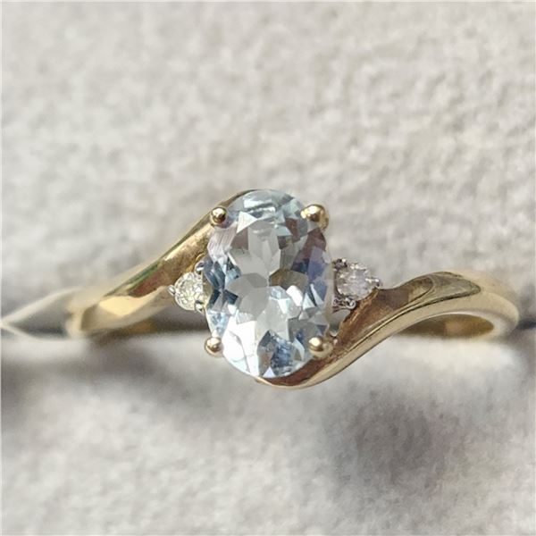 10K Yellow Gold Aquamarine(1ct) Diamond(0.02ct)  Ring Size 7 weight 1.4g Made in Canada