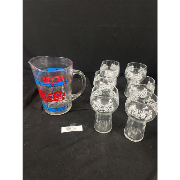 Nice Glass Pepsi Cola Pitcher w/Set Of 6 Glasses