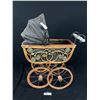 Image 1 : Vintage Victorian Style Wicker/Rattan Doll Pram w/Porcelain Accents - 20"x10"x23"Tall