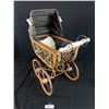 Image 2 : Vintage Victorian Style Wicker/Rattan Doll Pram w/Porcelain Accents - 20"x10"x23"Tall