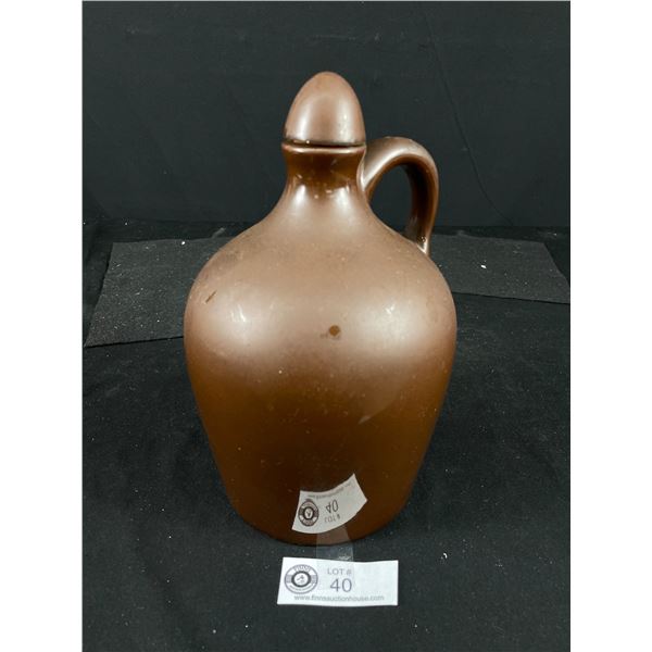 Unusual 9"T Stoneware Jug w/Cork & Stone Stopper w/Recessed Bottom