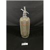 Image 1 : Vintage Glass Syphon Soda Bottle Encased In Wire Mesh w/Red Line-Made In England