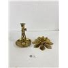 Image 1 : Brass Chamber Candlestick Holder & Heavy Vintage Brass Lotus Taper Candle Holder