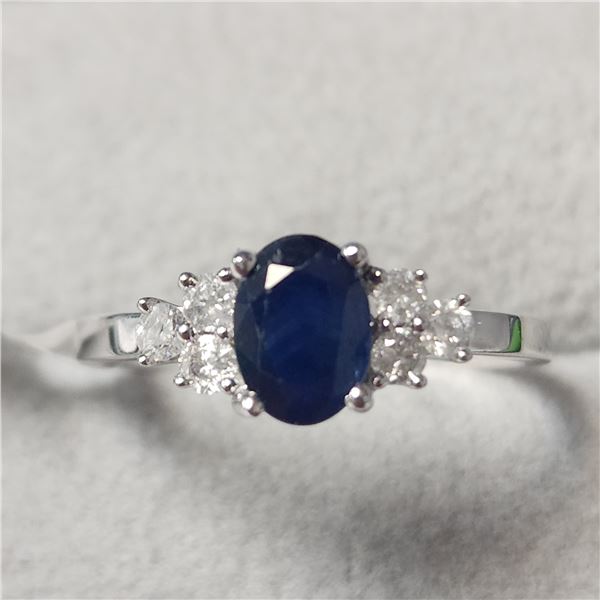 10K White Gold Sapphire(1ct) Diamond(0.2ct)  Ring Size 7 weight 2.14g.