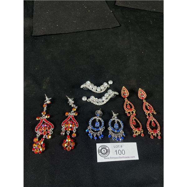 4 Pairs Of Vintage Rhinestone Dangle Earrings