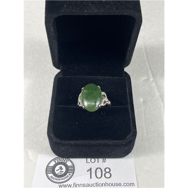 Vintage Sterling Silver w/Green B.C. Jade Stone Ring