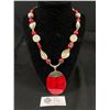 Image 1 : Unusual 925 Sterling Silver w/Red Stone Pendant w/Beads Necklace