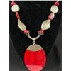 Image 2 : Unusual 925 Sterling Silver w/Red Stone Pendant w/Beads Necklace