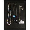 Image 1 : 2 Silver Plated Chains w/Glass Pendants, Toggle Necklace & Pair Earrings