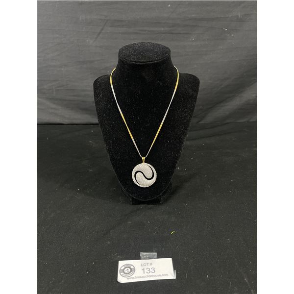 Beautiful Two Tone w/Lot Of Tiny Diamonette Stones. Ying Yang Pendant w/Chain