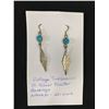 Image 1 : Vintage Turquoise Sterling Silver Feather Earrings and Pendant