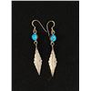 Image 2 : Vintage Turquoise Sterling Silver Feather Earrings and Pendant