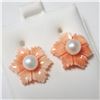 Image 2 : New 14K Yellow Gold Fresh Water Pearl & Poly Coral 2In1   Earrings, Made in Canada, Suggested Retail