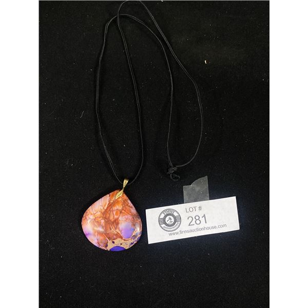 Unique Lace Agate Stone Pendant w/Black Cord String Necklace