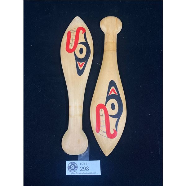 First Nations Small Wooden Painted Paddle Pair