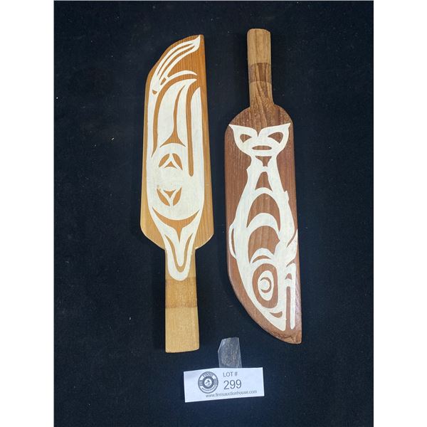 First Nations Small Wooden Painted Paddle Pair