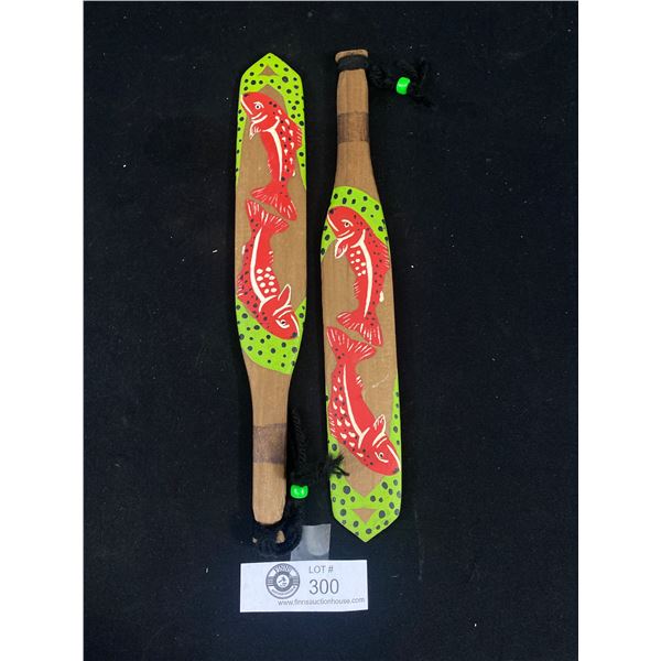 First Nations Small Wooden Painted Paddle Pair