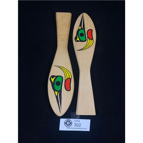 First Nations Small Wooden Painted Paddle Pair