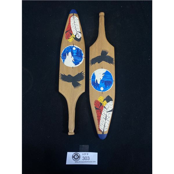 First Nations Small Wooden Painted Paddle Pair