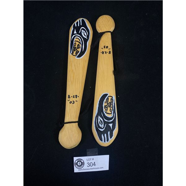 First Nations Small Wooden Painted Paddle Pair