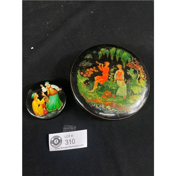 2 Beautifully Detailed Round Lacquer Boxes