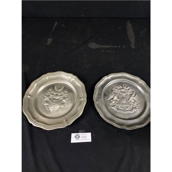 2 Vintage Coat Of Arms Pewter Plates