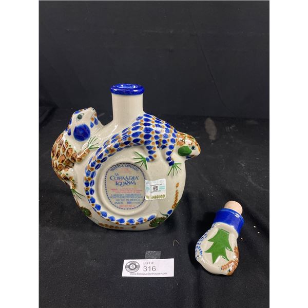 2008 Tequila Resposado, La Cofradia Iguanas Edition, Ceramic Tequila Bottle, Made In Mexico