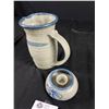 Image 2 : Nice Handmade Stone Pottery Pitcher & Matching Candle Holder