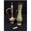 Image 1 : 2 Vintage Nice Brass Vase and Jug, Tallest Being 18"