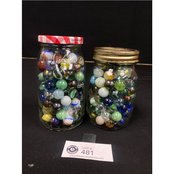 2 Jars Full of Vintage Marbles