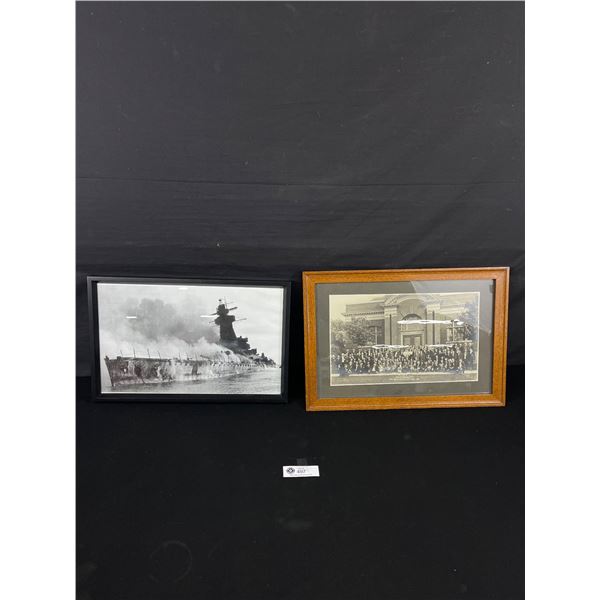 1909 Framed I.O.F. Photo + Warship Photo 18 x 12"