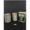Image 1 : Vintage 2 Gallon BA Motor Oil Tin + 2 Old Gas Cans