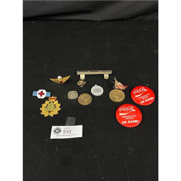 Nice Collectible Lot of Vintage Military Pins and 2 Coke Buttons