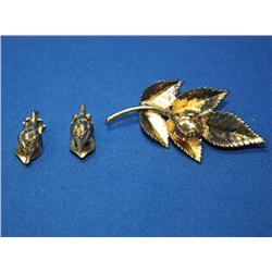 Vintage Vermeil Flora Danica Brooch & Earrings