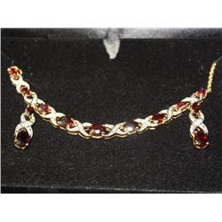Vermille Necklace & Earrings Set W/Garnet &Diamond