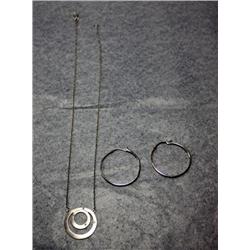 Diamond Ladies Earrings Hoops & Diamond Necklace