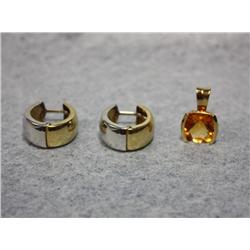 2.00Ctw AAA Citrine Ladies Pendant & Hoop Earrings