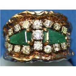 14k Custom Gold Ring 1.25ctw diamond- 2ctw Emerald