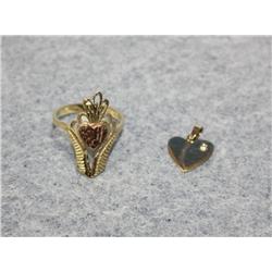Heart Gold Ladies Ring & Diamond Pendant
